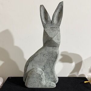 Gray Wooden Rabbit Sculpture